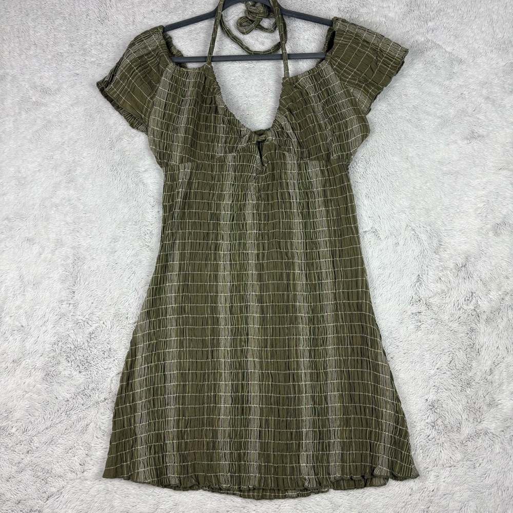 NEW Free People Tropical Feels Mini Dress Olive Green Beachy Stretchy Womens L - Picture 2 of 8